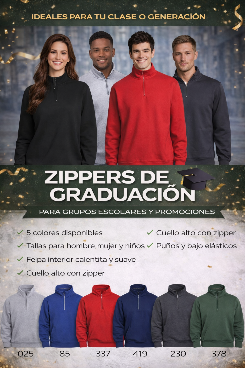 El detalle perfecto para tu promoción. Diseñamos zippers exclusivos para graduaciones de instituto y universidad. Personaliza con nombres, años o logos especiales. Un recuerdo que dura toda la vida.